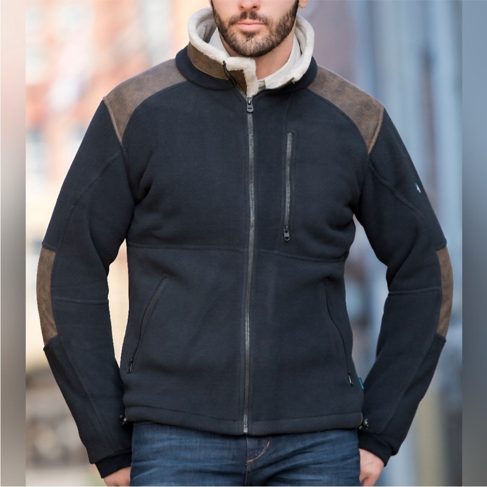 Kuhl Men’s Black Fleece Jacket w/Camel Shearling Neck Size: M